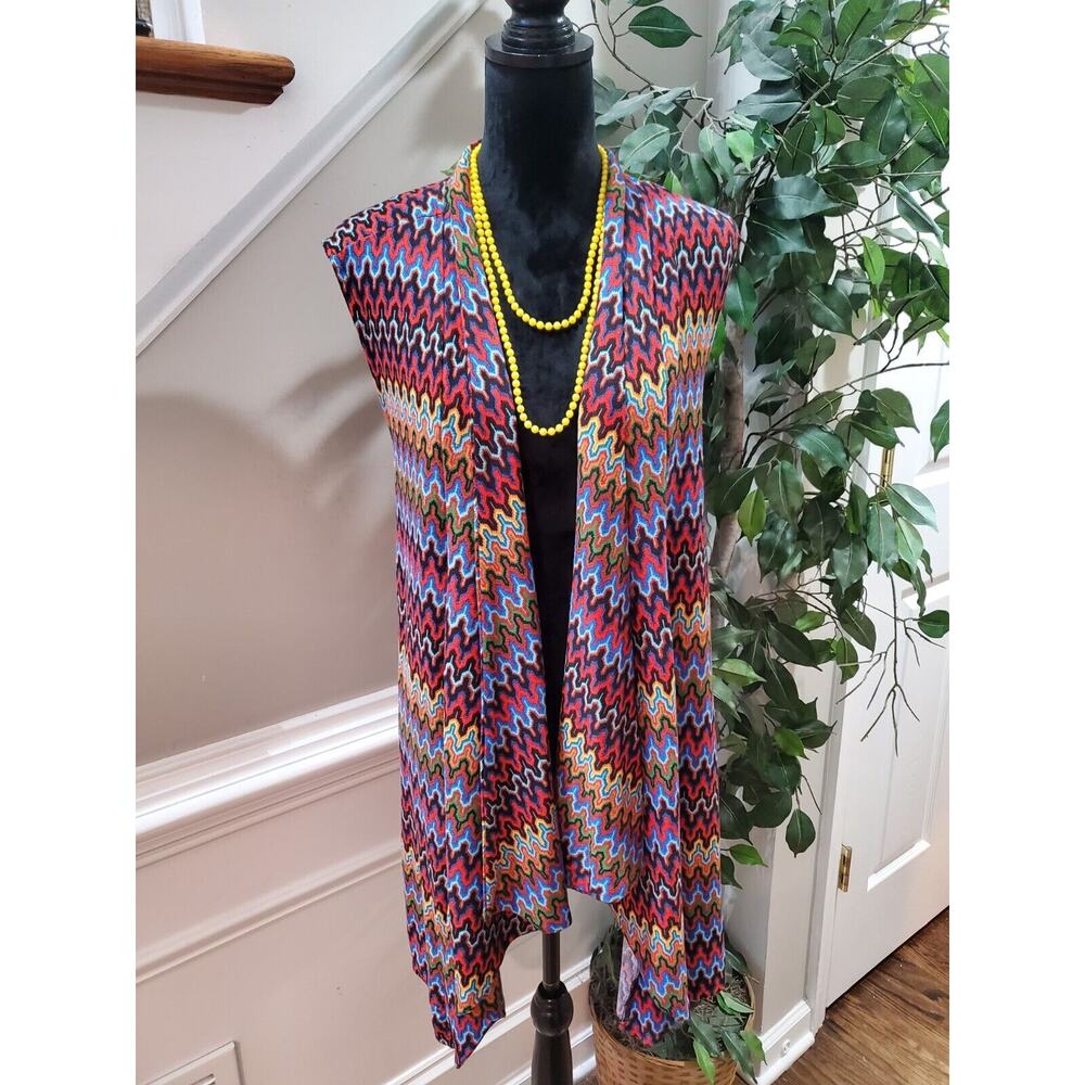 Travel Elements Women's Multicolor Polyester Sleeveless Open Front Cardigan 3X